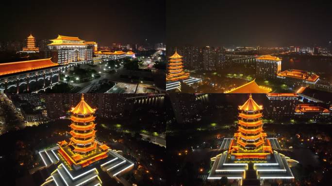 厦门集美区集美市民公园集美塔航拍夜晚夜景