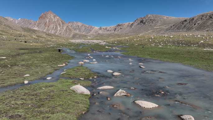 天山冰川草原溪流融水