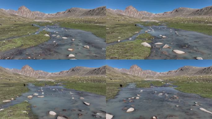 天山冰川草原溪流融水