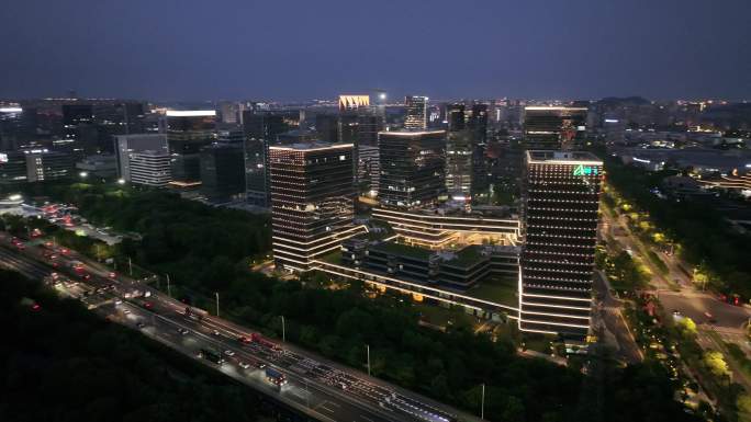 杭州下沙钱塘区 新加坡科技园 夜景亮灯