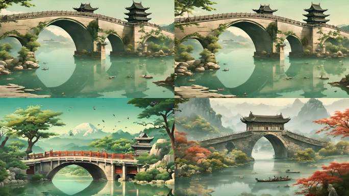 中式桥梁庭院水中倒影视频素材