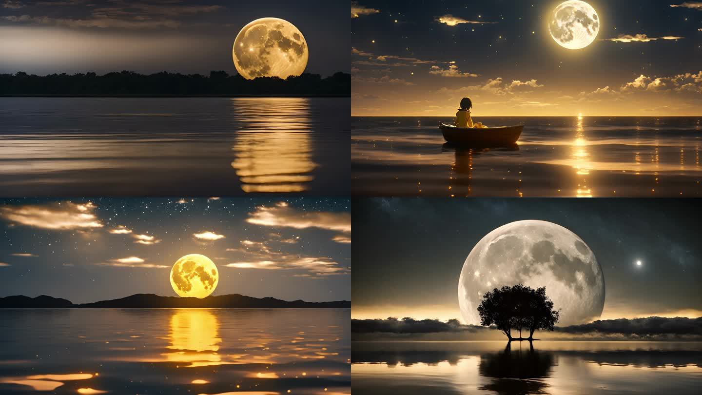 超级月亮梦幻明月唯美动画月亮升起中秋明月