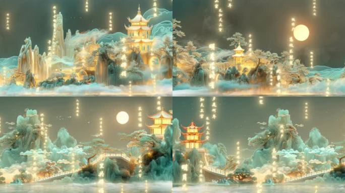 唯美中国风背景大屏 古典山水文字国风背景