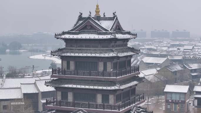 4K-Log-航拍盐城东晋水城，引云阁