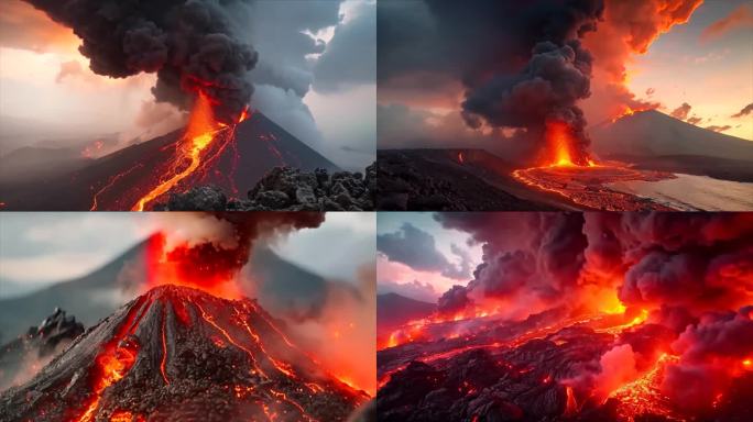 末日活火山爆发喷发岩浆自然灾害ai素材原