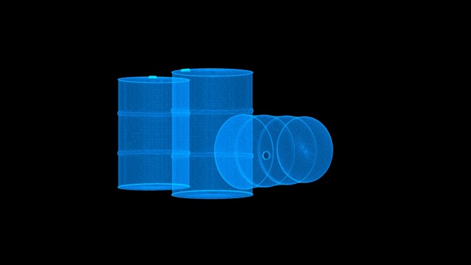 蓝色线框全息科技铁油桶动画素材带通道