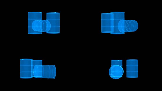 蓝色线框全息科技铁油桶动画素材带通道