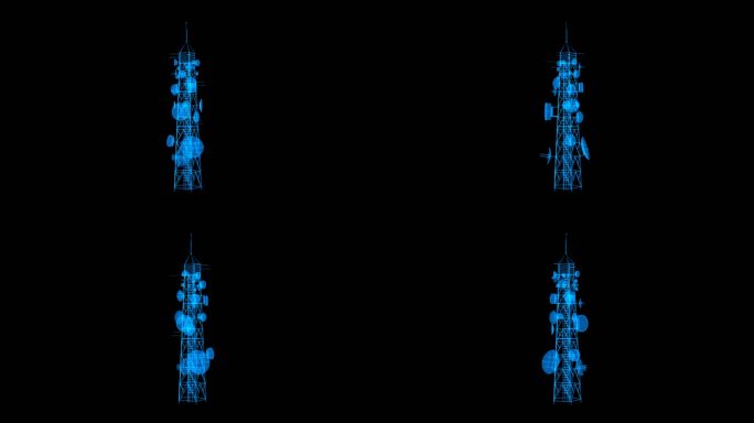 4K蓝色全息线框科技5G信号塔素材带通道