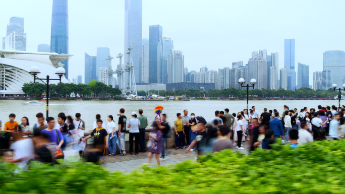 广州新中轴线沿江游客大范围移动延时