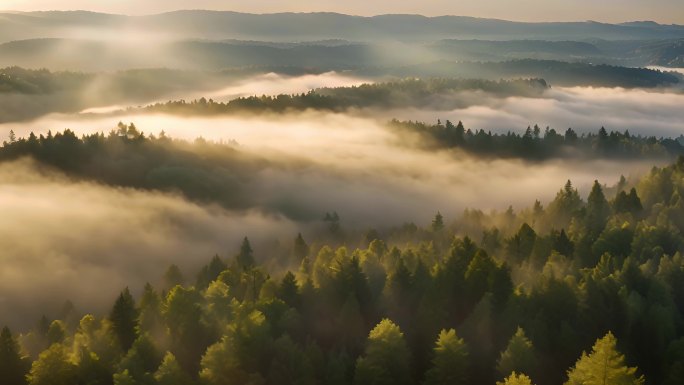 森林自然意境云雾唯美逆光云海清晨丁达尔