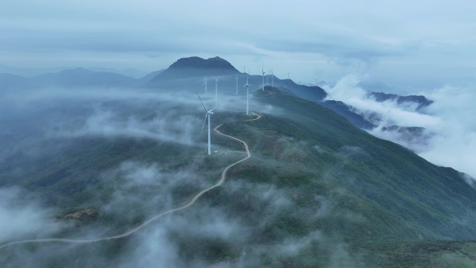 风力发电 绿色能源 云雾云海航拍