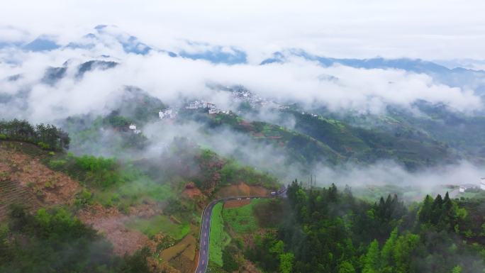 航拍安徽歙县坡山云海徽州山村合集