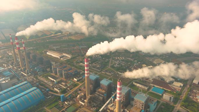 环境污染 工业气体排放  大烟囱 航拍1