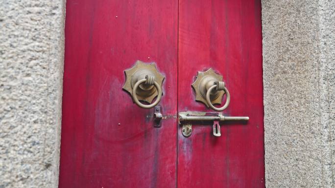老门旧门红色的门铜辅首铜环门栓C0314