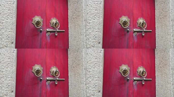 老门旧门红色的门铜辅首铜环门栓C0314