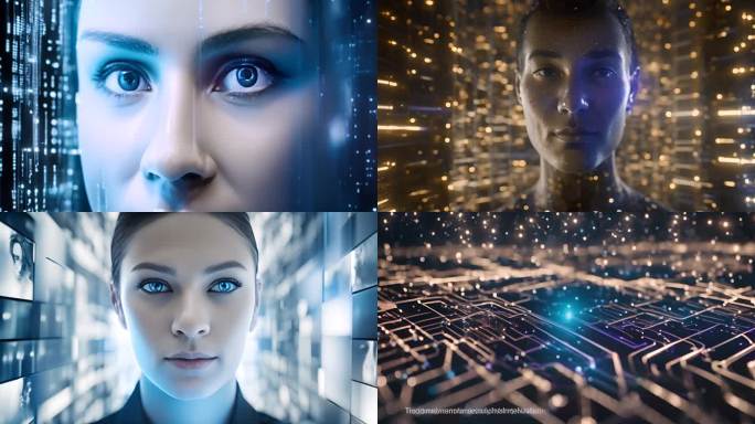 人工智能大脑和科技感人脸识别AI视频