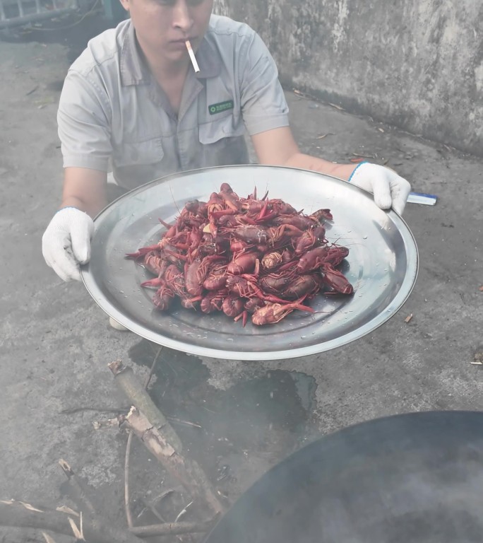 户外野餐野炊红烧下小龙虾