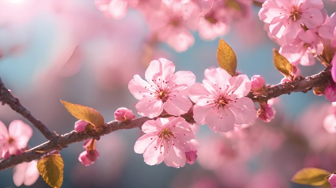 枝头上盛开的桃花鲜花花朵