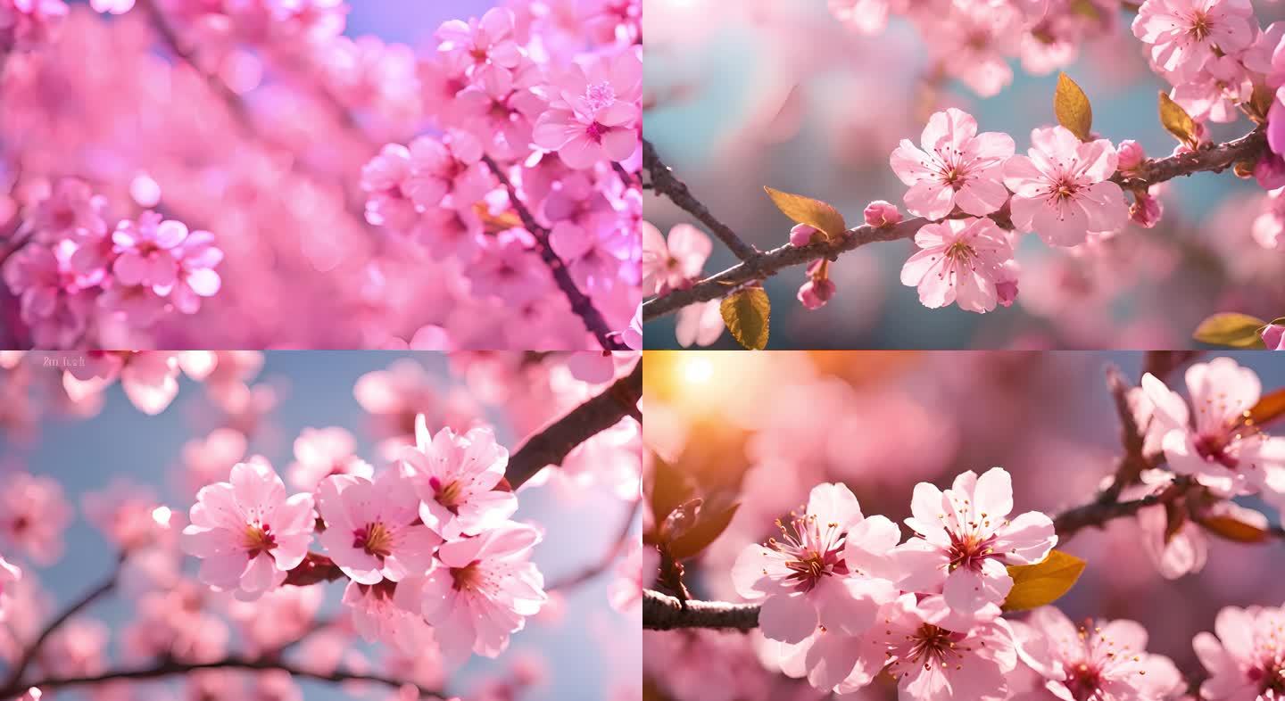 枝头上盛开的桃花鲜花花朵