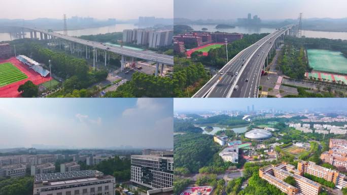 广州大学城航拍校园广东广州番禺区城市风景