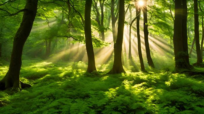 树林中的丁达尔光线逆光清晨晨雾