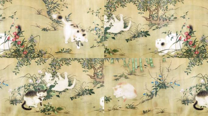 中国明代朱瞻基宣宗五狸奴图卷小猫中国画