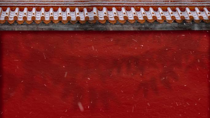 4K冬季初雪红墙竹影唯美素材