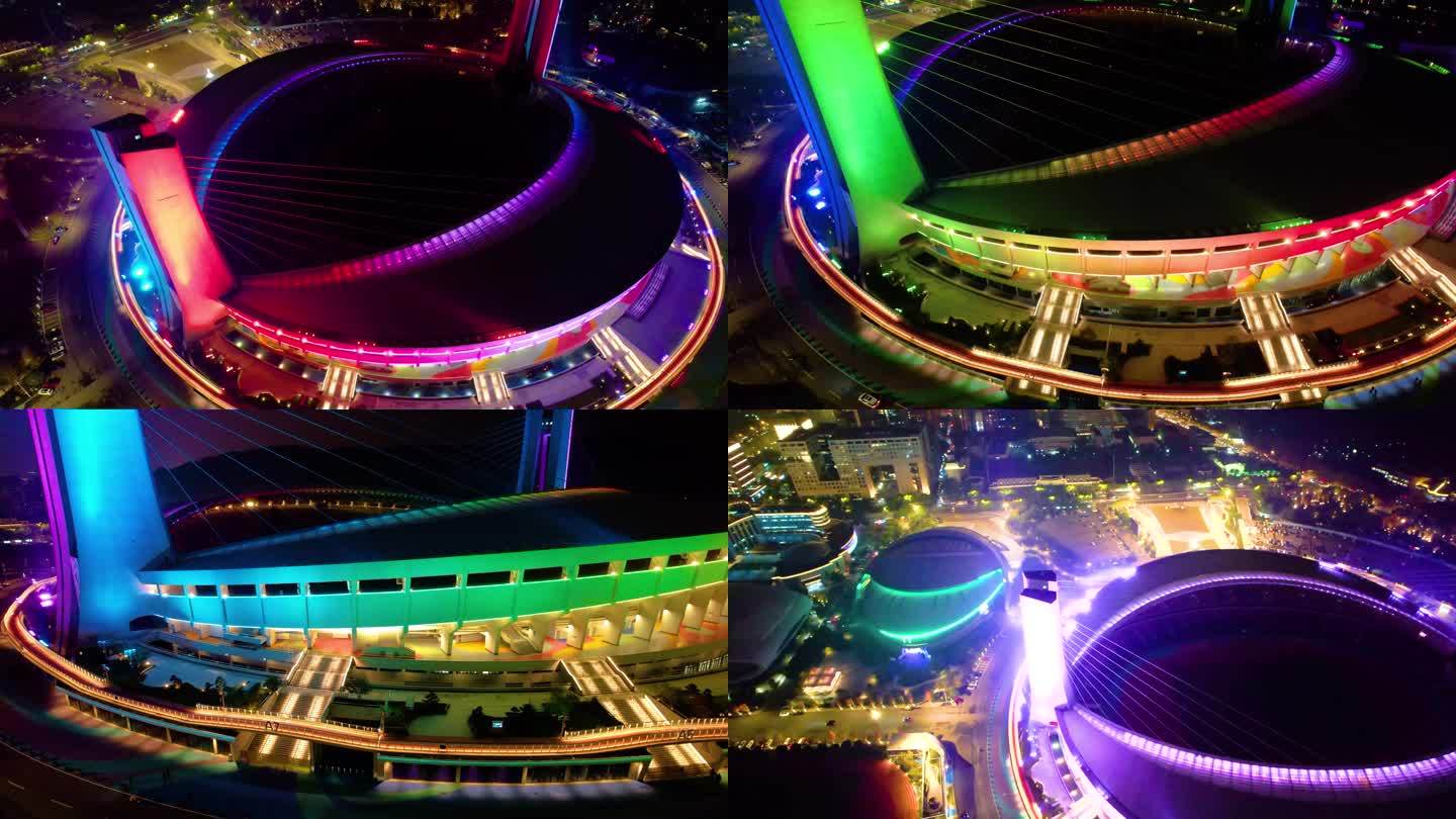 杭州黄龙体育中心体育场夜景视频素材4