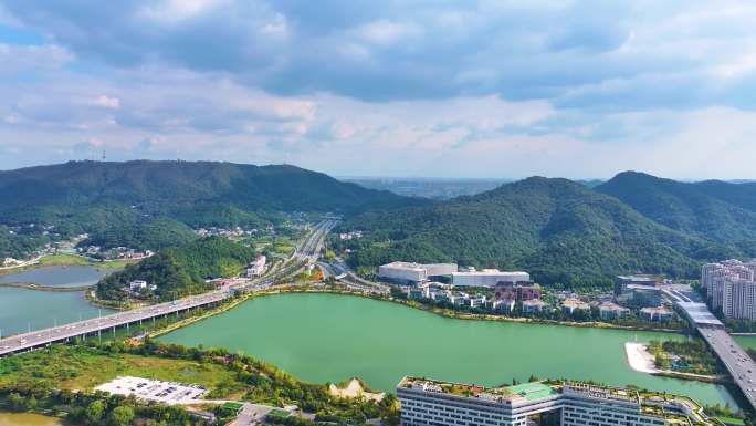 湖南长沙梅溪湖公园风景桃花岭风景区航拍城