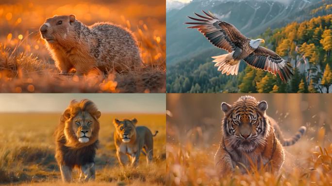 各种野生动物ai素材原创老虎狮子狼老鹰野