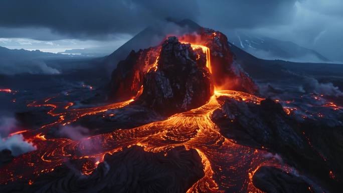火山爆发 岩浆流淌