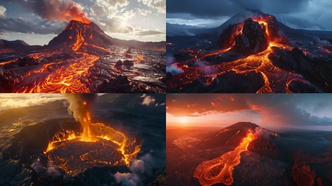 火山爆发 岩浆流淌