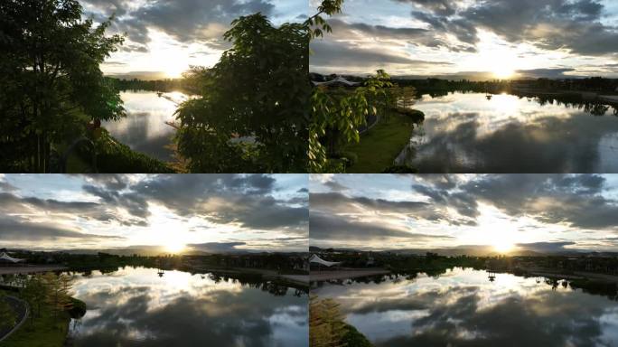 落日镜面湖