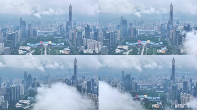 航拍深圳城市低空云海景观