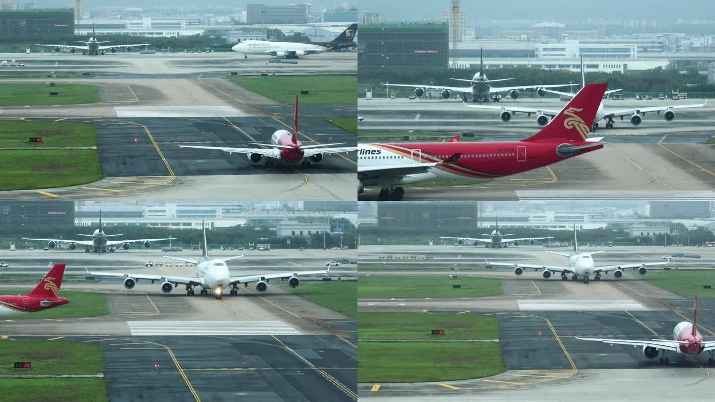 UPS波音747排队起飞深圳航空飞机先飞