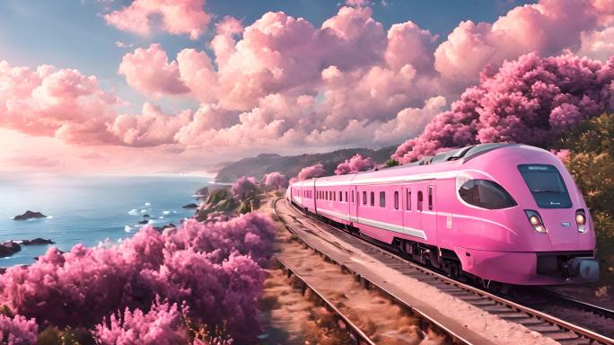 花海铁路行驶粉色列车