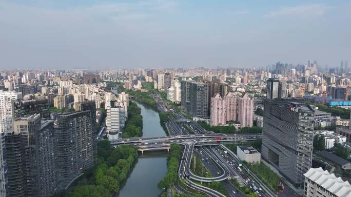杭州交通高架路上塘高架中河高架路航拍