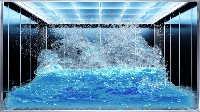 4K祼眼3D蓝调水箱海浪冲击