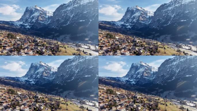 4K正版-航拍阳光下的瑞士格林德瓦雪山D