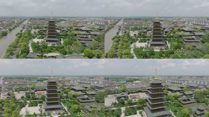 上海宝山寺寺庙中式建筑航拍