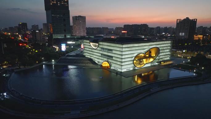 上海保利大剧院夜景夜晚嘉定新城航拍