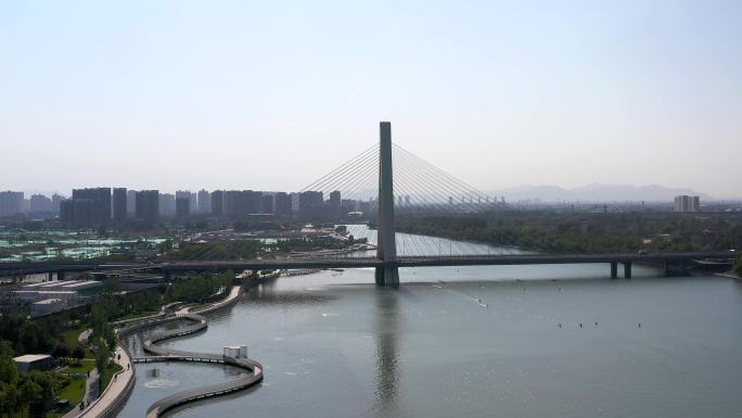 中国正定滹沱河大桥4K航拍