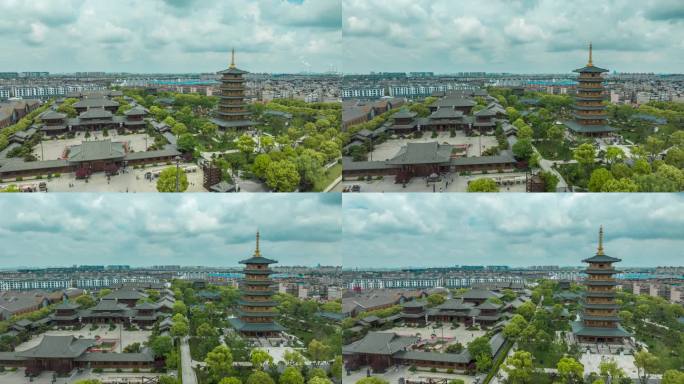 上海宝山寺寺庙中式建筑航拍延时