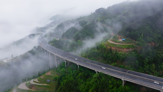 航拍高速公路穿云水墨中国