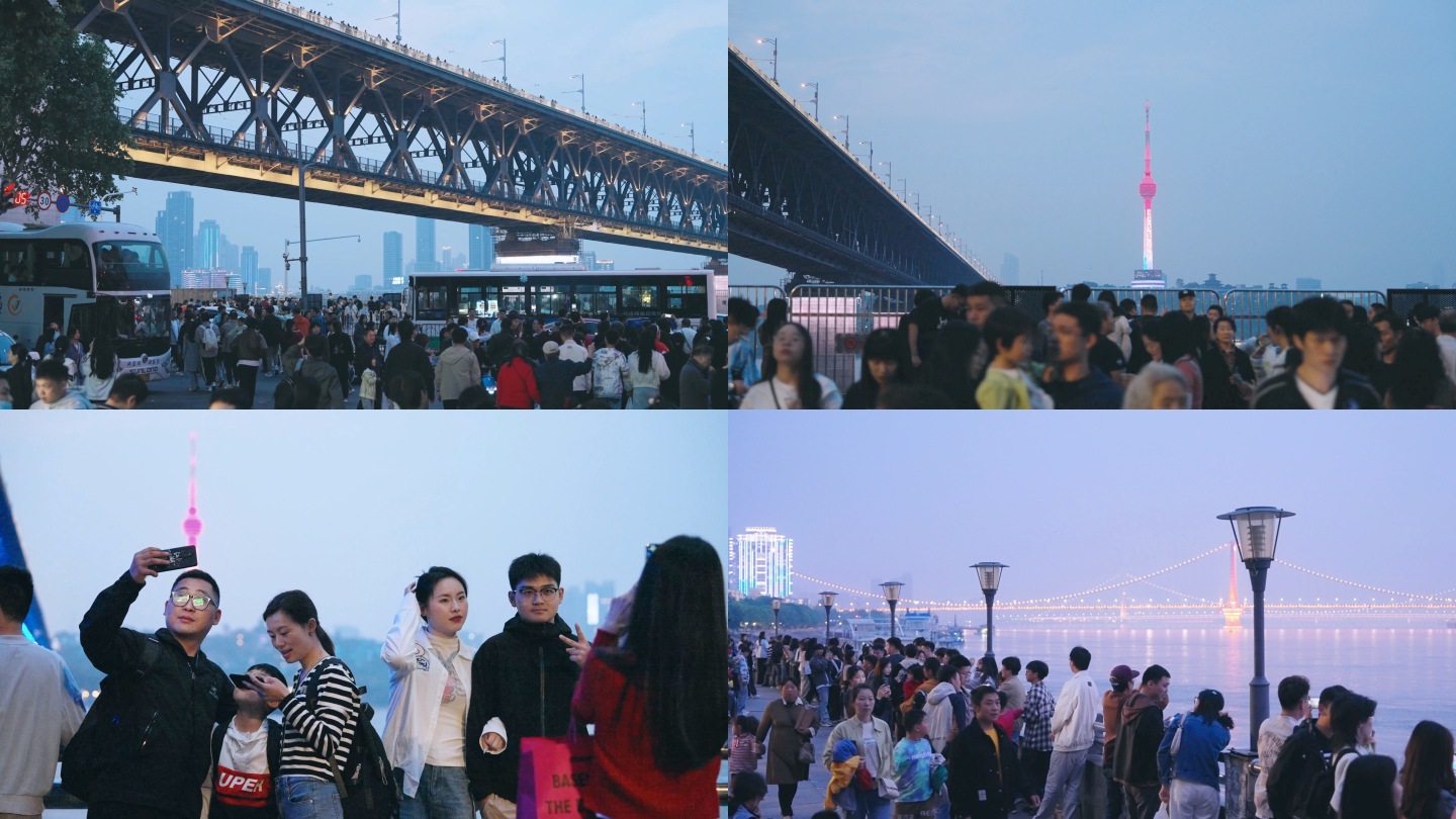 假期拥挤人流 武汉长江大桥景点游客人群