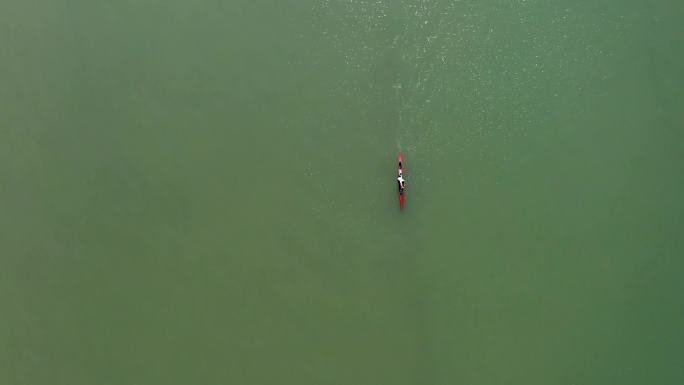 皮划艇4K俯视航拍 正定滹沱河大桥