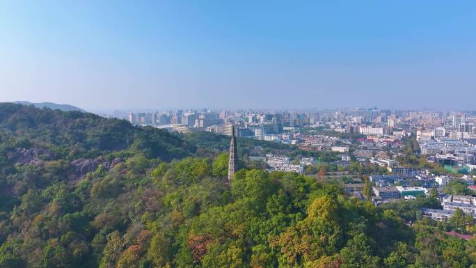 浙江杭州西湖景区宝石山保俶塔航拍旅游风景