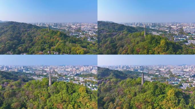 浙江杭州西湖景区宝石山保俶塔航拍旅游风景