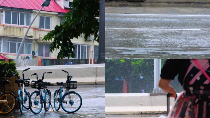 城市马路下雨天雨水雨滴街景街道街头汽车车