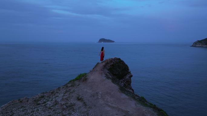 澳角村海边黄昏美女唯美治愈海景